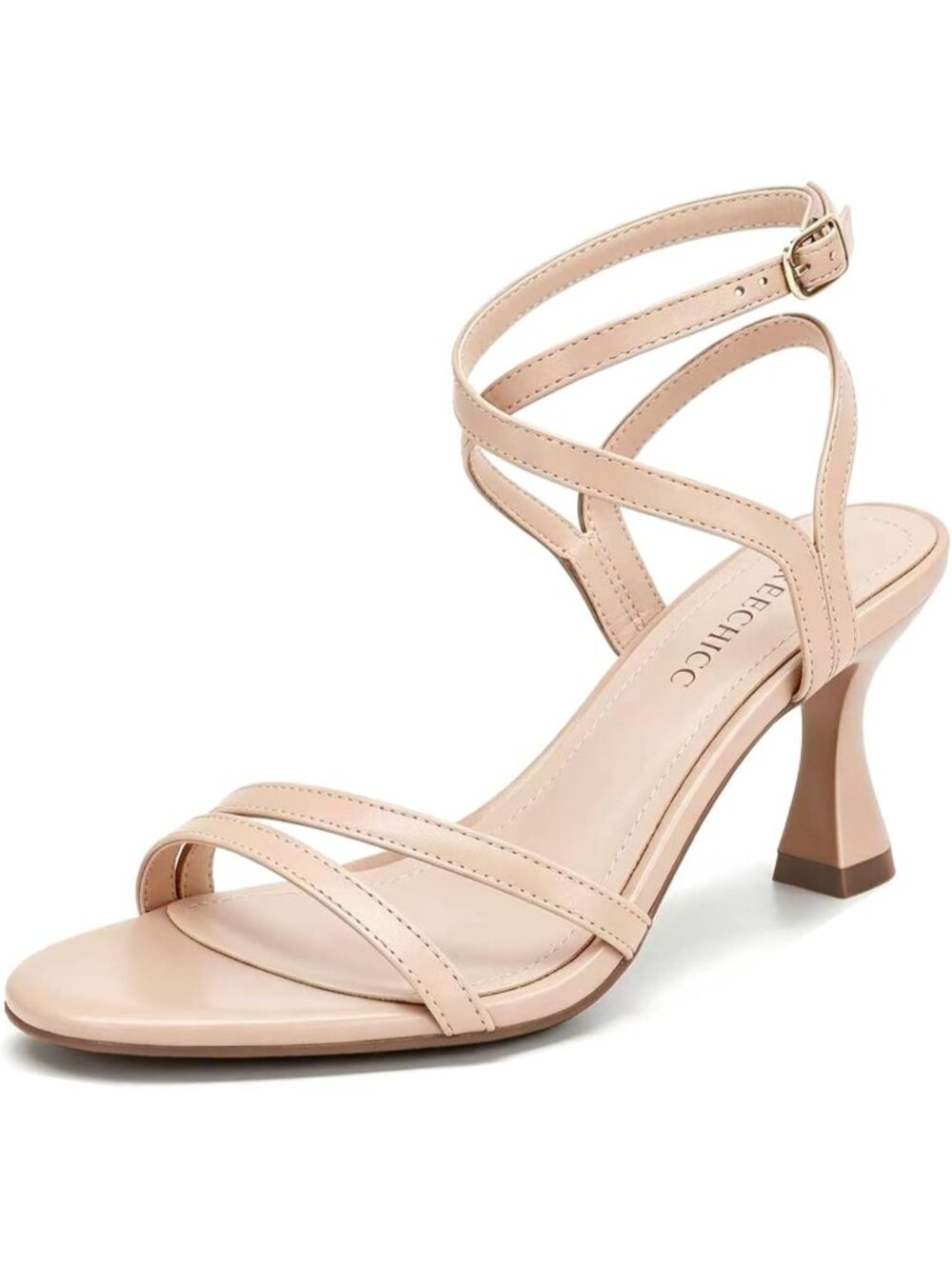 Women's Nude Leather elegant Strappy Heels Sandals Open Toe Ankle Strap Shoes